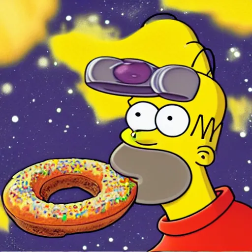 Prompt: homer simpsons eating a universe donut