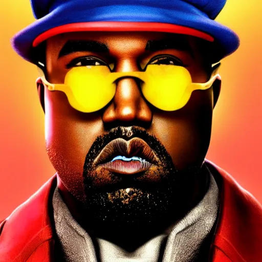 Image similar to Portrait of Kanye West as willy wonka in gears of war, splash art, movie still, cinematic lighting, dramatic, octane render, long lens, shallow depth of field, bokeh, anamorphic lens flare, 8k, hyper detailed, 35mm film grain