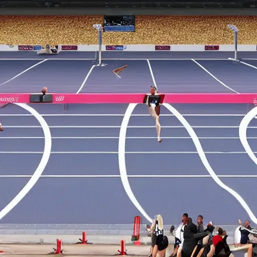 Prompt: sprinters vying for gold in track and field at the 2 0 2 4 paris olympics, photorealistic, very details, cinematic, symmetry