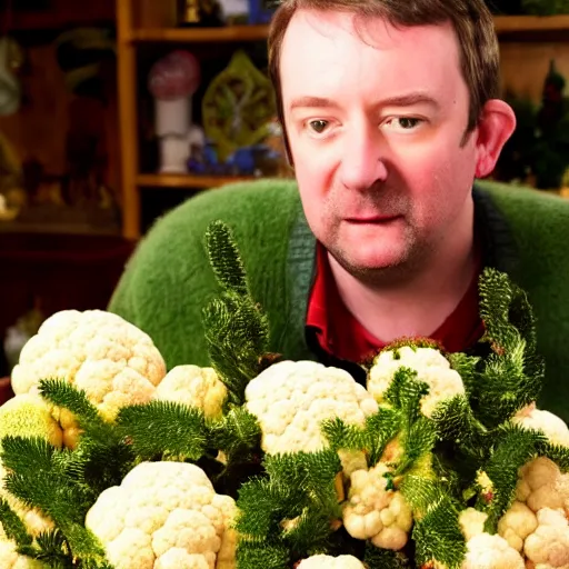 Image similar to David Mitchell admiring traditional christmas cauliflower