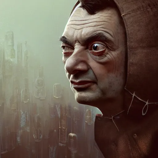 Image similar to Very very very very highly detailed epic central composition photo of Mr Bean face, intricate, dystopian, sci-fi, extremely detailed, digital painting, smooth, sharp focus, illustration, intimidating lighting, incredible art by Brooke Shaden, artstation, concept art, Octane render in Maya and Houdini