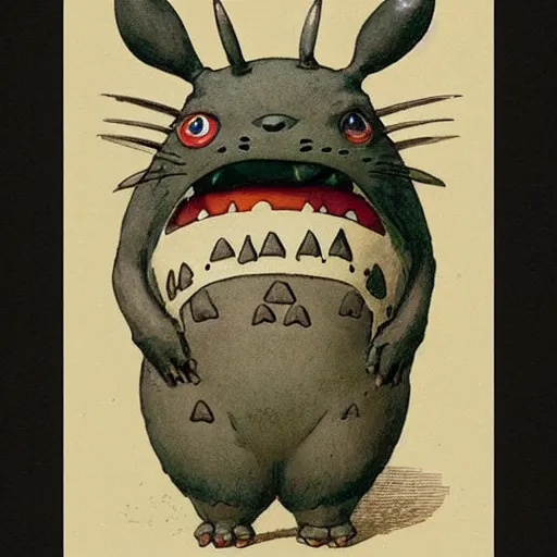 Image similar to front view of a demonic totoro with compound eyes, symmetrical, by jean - baptiste monge!!!!!!!!!!!!!!!!!!!!!!!!!!!