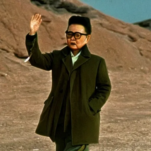 Image similar to filmstill of Kim Jong-il wearing a chapka in the role of Omar Sharif in Doctor Zhivago by David Lean, 1965, cinemascope, Eastman Color Negative 50T 5251 Neg. Film, epic romance