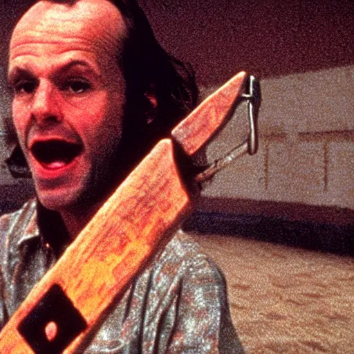 Image similar to here's johnny, breaking through the doo with an axe, in the movie the shining