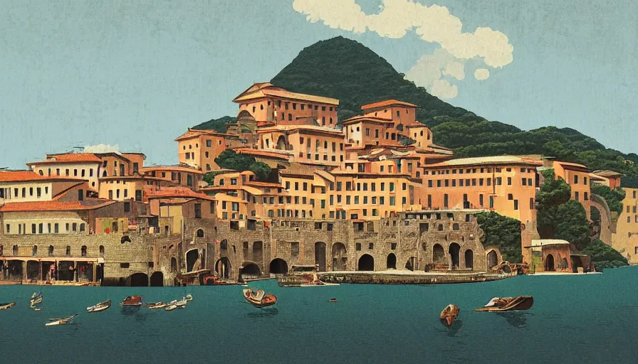 Image similar to italy historical sites by hasui kawase, artstation, cinematic composition