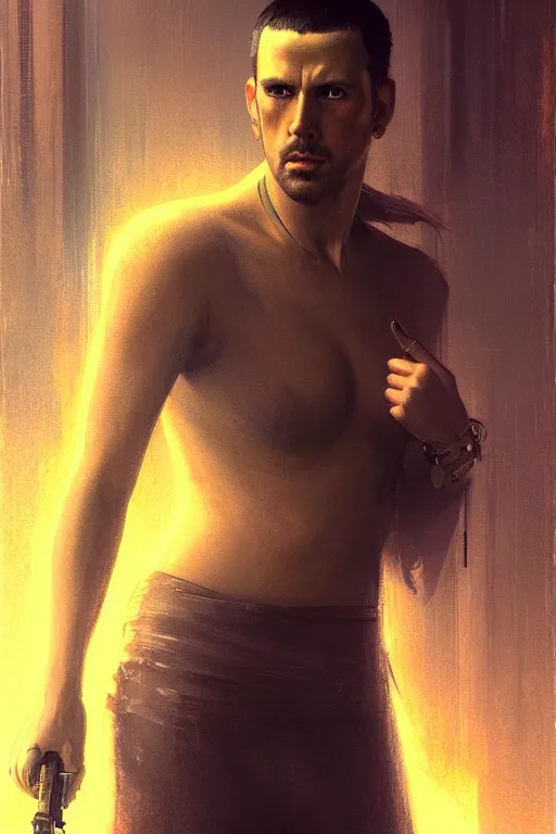 Image similar to character portrait cyberpunk blade runner 2 0 4 9 ( ( ( ( ( ( ( ( totally definitely not negative no not girl with the pearl earring inspired, well maybe a little ) ) ) ) ) ) ), character design, painting by gaston bussiere, katsuya terada, frank frazetta, tom of finland, trending on artstation