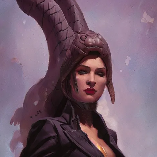 Image similar to a priestress with snake head, by greg rutkowski, in the style of magic the gathering