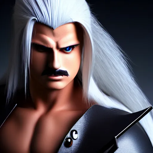 Image similar to mario as sephiroth, highly detailed, extremely high quality, hd, 4 k, 8 k, canon 3 0 0 mm, professional photographer, 4 0 mp, lifelike, top - rated, award winning, realistic, detailed lighting, detailed shadows, sharp, no blur, edited, corrected, trending