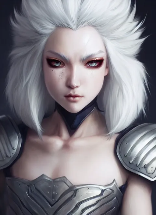 Image similar to fur - lined armor!!! beautiful and elegant white haired female!! gorgeous ayes!! character concept art, sharp focus, octane render! unreal engine 5! highly rendered!! trending on artstation!! detailed linework!! illustration by artgerm, wlop and chie yoshii