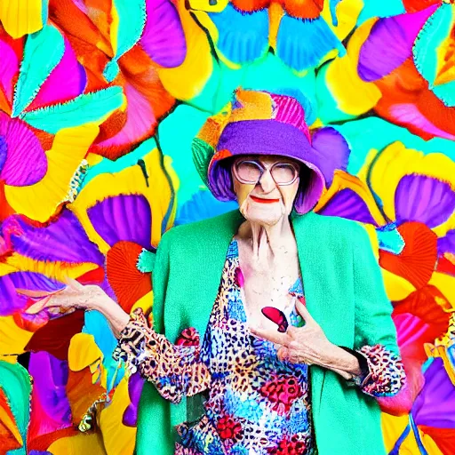 an elderly woman dressed in extremely colorful clothes | Stable ...