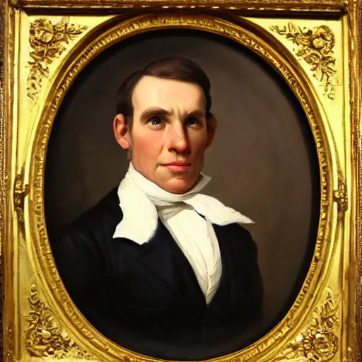 Image similar to An early 1800s oil painting of Jerma985 in the early 1800s, grainy, realistic, very realistic, hyperrealistic, highly detailed, very detailed, extremely detailed, very neat, very epic, very cool, detailed, trending on artstation