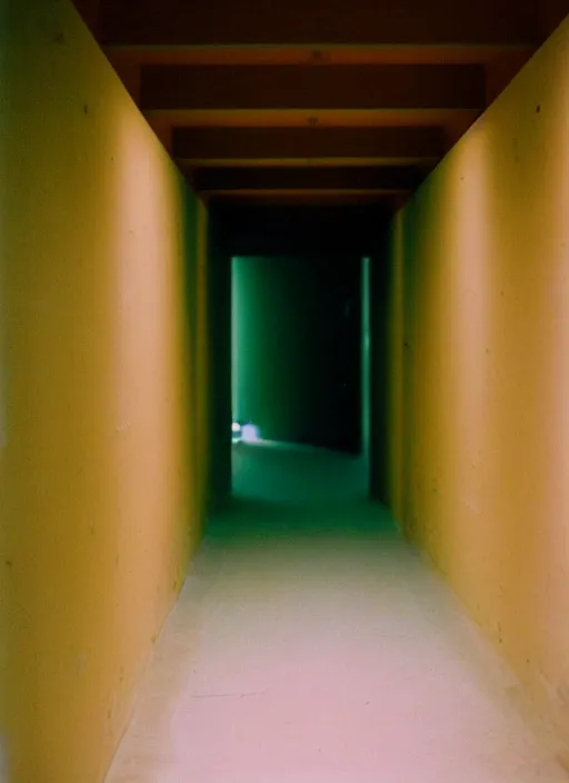 Image similar to a photograph of a minimal hallway with rounded arches lit with soft colorful lighting, 3 5 mm, color film camera, pentax