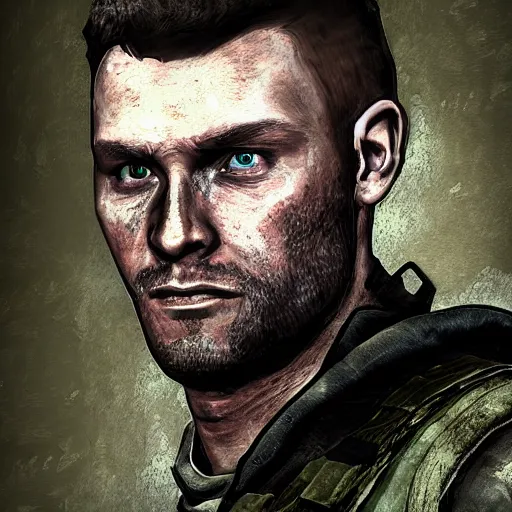 Prompt: jonny gelecky in the art style of an army of two game, an army of two game, portrait