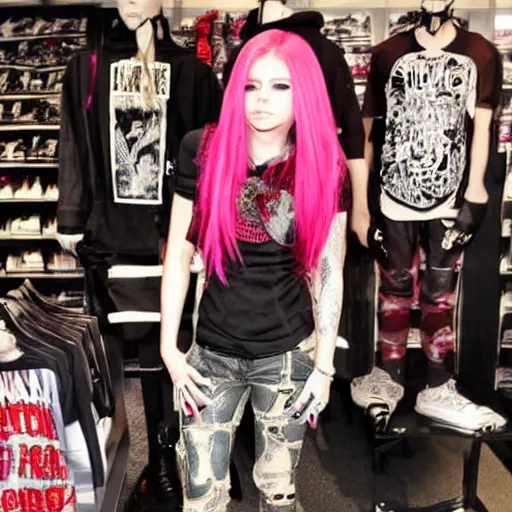 Image similar to avril lavigne trying out different clothes in hot topic