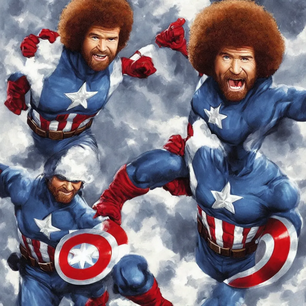 Image similar to Bob Ross as Captain America