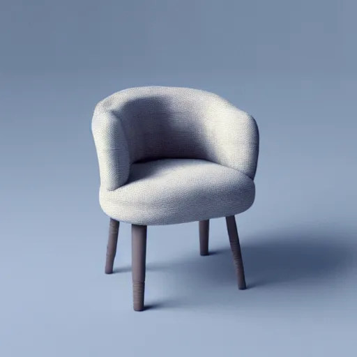 Image similar to a chubby cute chair, 3 d illustration, isometric, 1 0 0 mm, octane render, studio lighting