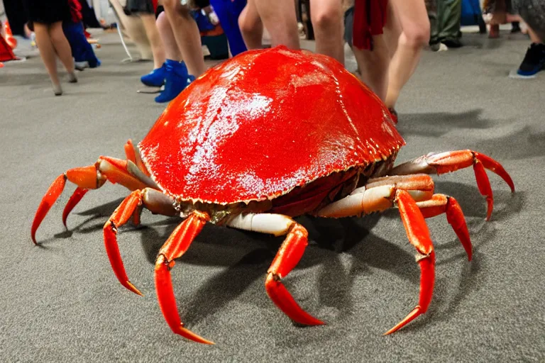 Image similar to cosplayer dressed like a crab, in 2 0 1 8, at a crab convention, royalcore, low - light photograph, photography by tyler mitchell