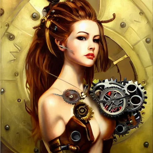 Image similar to Beautiful steampunk mechanical girl, detailed oil painting