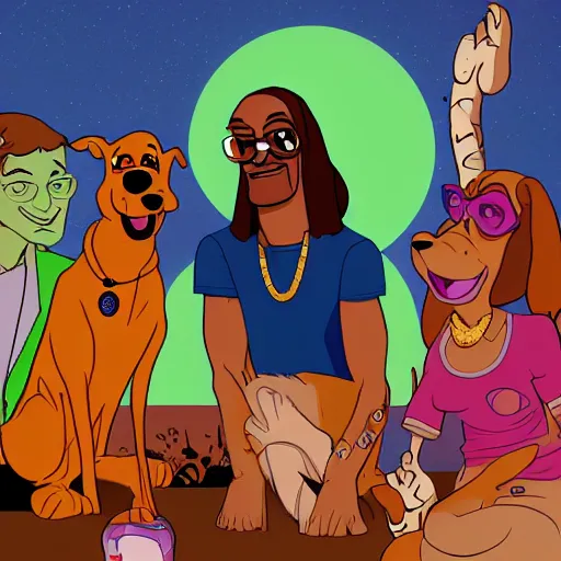 Image similar to Scooby Doo hanging out with Snoop dogg, digital art, 8k, trending on artstation, detailed