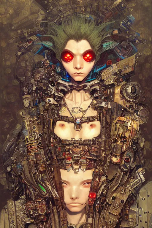 Prompt: portrait of beautiful old goblin, cyberpunk, Warhammer, highly detailed, artstation, illustration, art by Gustav Klimt and Range Murata and Ilya Kuvshinov and Sakimichan