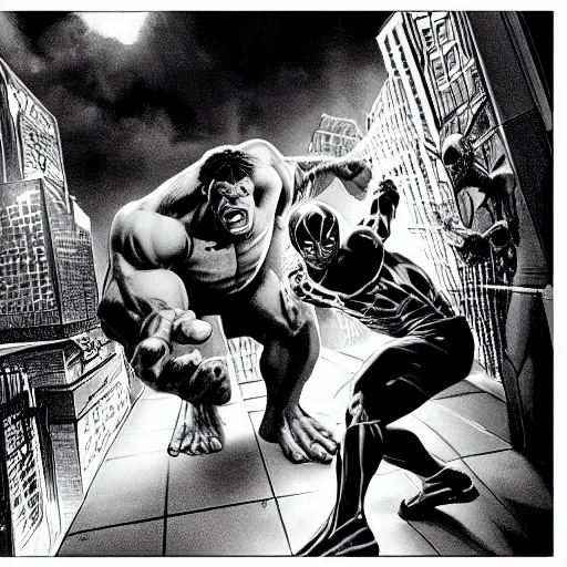 Prompt: the hulk fighting against spider-man in a bar, photorealistic, high detail, cinematic