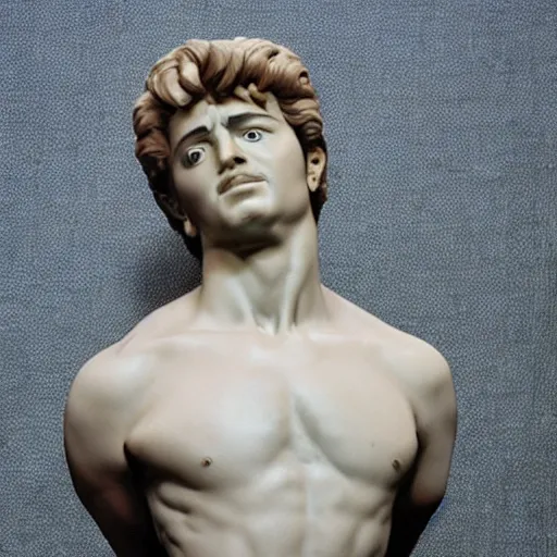 Image similar to George Michael of WHAM, sculpted by Michelangelo,