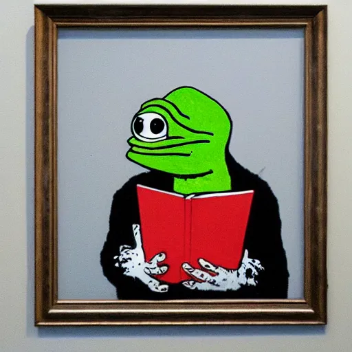 Image similar to pepe the frog by Banksy