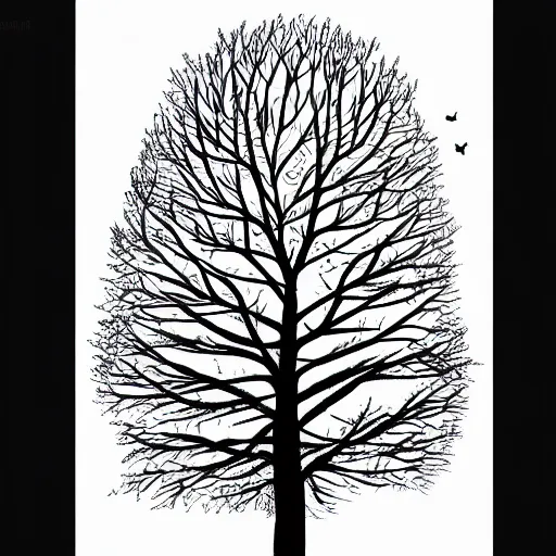Image similar to tree forest illustration, black ink on white paper, sketched 4k