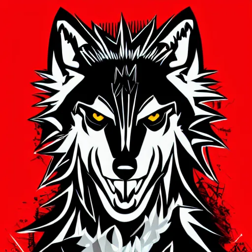 Image similar to vector illustration of a cyber wolf with a mohawk graffiti, red and black, punk, spray smudge, masterpiece, banksy