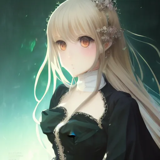 Prompt: victorique de blois anime girl gosick super detailed green eyes green eyes green eyes green eyes black dress black dress black dress black dress blonde hair by greg rutkowski makoto shinkai aramaki shinji artgerm, cushart krenz key art feminine award winning sparkling eyes ultrahd smile stunning