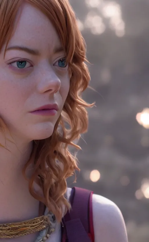 Prompt: epic cinematic still of live action chrono trigger movie, emma stone as marle, 8 k, 8 5 mm