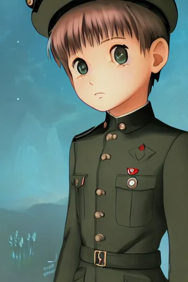 Image similar to beautiful little boy in nazi male uniform. made in abyss art style, sharps focus, pose, cute detailed artwork, anatomically correct, ilya kuvshinov, reflection, perfect composition, mobile wallpaper, digital art, detailed anime soft face, symmetrical face, western comic, illustration, realistic, smooth, lois van baarle, soft details