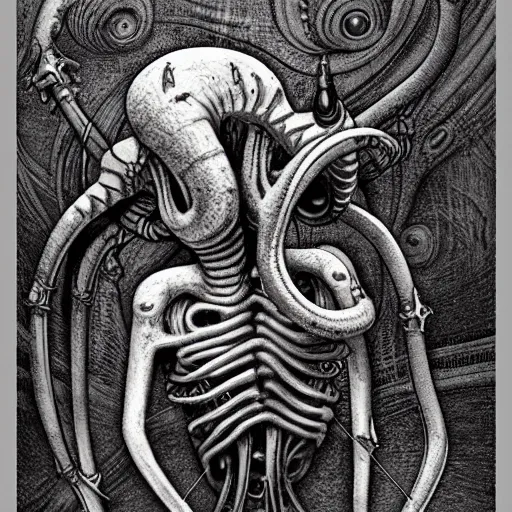 Image similar to biomechanical squidward by ai hr giger, lovecraft, highly detailed, concept art