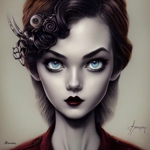 Image similar to Lofi portrait, Pixar style by Joe Fenton and Stanley Artgerm and Tom Bagshaw and Tim Burton, side glance