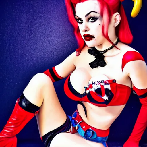 Prompt: Harley Quinn as a pinup model