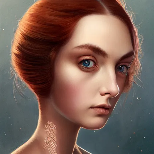 Prompt: tom bagshaw portrait, very beautiful mix of kururu kurasawa and erika eleniak in a full dress and long thin lustrous auburn hair, professionally retouched, focus eyes, ultra realistic soft painting, insanely detailed linework, symmetrical accurate intricate features, behance, 8 k