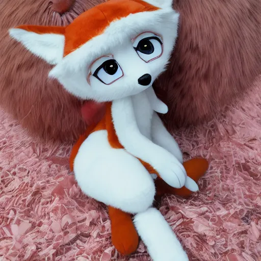 Image similar to cute fumo plush of a fox girl with a hundred tails, anime girl, creature, vray