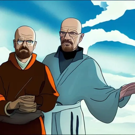 Image similar to Walter White and Jesse Pinkman in Avatar the Last Airbender life action movie, detailed