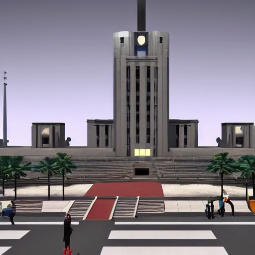 Image similar to art deco city hall,3d render,unreal engine