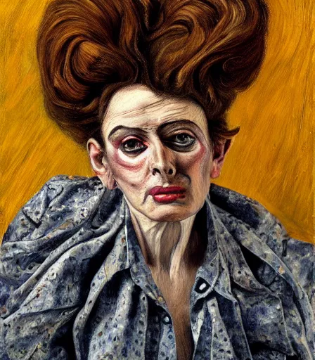 Prompt: a high quality, high detail, portrait of a drag queen by lucian freud, moody, nostalgic