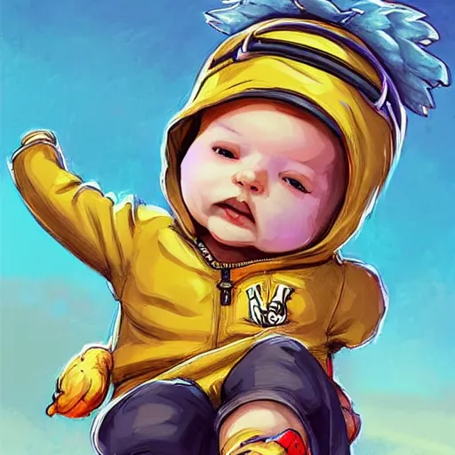 Image similar to baby Angel, baby cherub,wearing angel halo, ski mask, balaclava, face covered, wearing angel halo covered face, orange hoodie, hip hop, multiple golden necklaces, fantasy art apex fortnite Video game icon, 2d game art gta5 cover , official fanart behance hd artstation by Jesper Ejsing, by RHADS, Makoto Shinkai and Lois van baarle, ilya kuvshinov, rossdraws