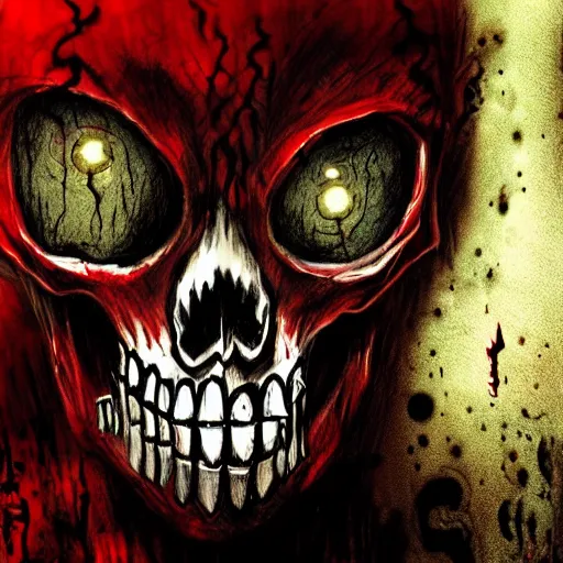 Image similar to horrific demon, skull face, red eyes, terror, horror, scary, nightmare, high quality, high resolution