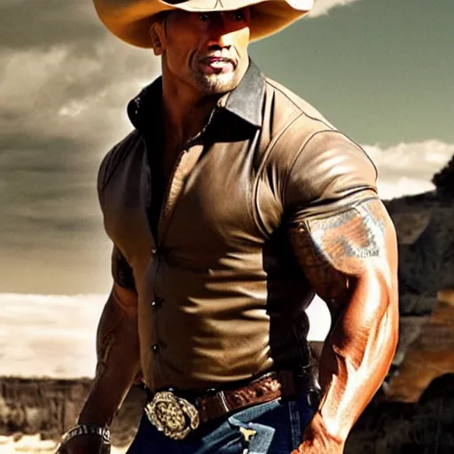 Image similar to Dwayne Johnson as cowboy