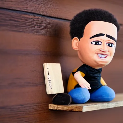 Image similar to stock photo of klay thompson troll doll on a wooden shelf