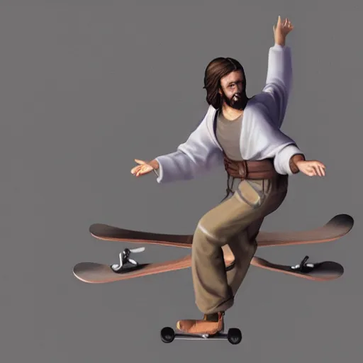 Image similar to jesus as a skater, cgsociety, 8 k, hyperdetalied,