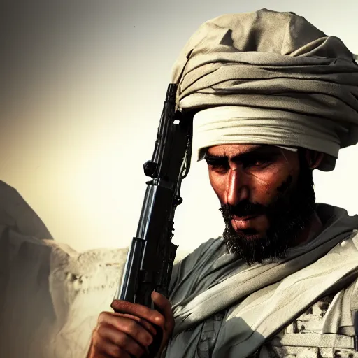 Image similar to a portrait of a taliban soldier, trending artstation, octane render, cgsociety, 8k