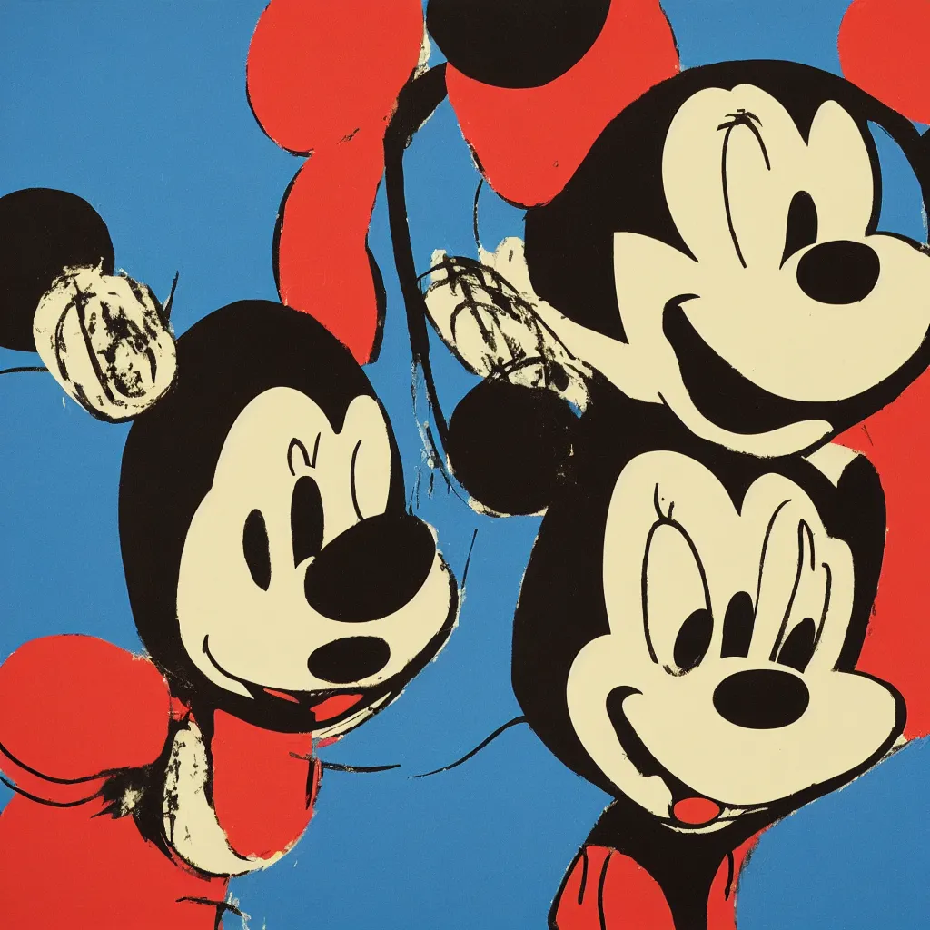 Image similar to individual silk screen portrait of mickey mouse by andy warhol