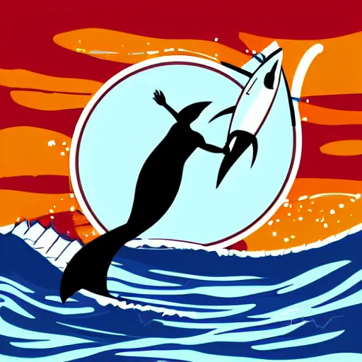 Prompt: A shark surfing on a wave, vector art