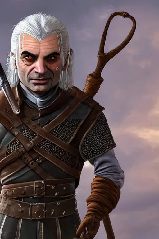 Image similar to Mr bean as Geralt of rivia