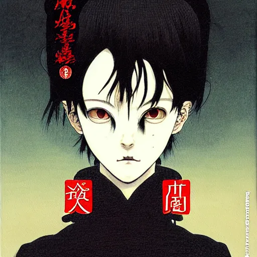 Image similar to prompt : mysterious portrait painted in miyazaki color style drawn by katsuhiro otomo and takato yamamoto, inspired by fables, china doll face, smooth face feature, intricate oil painting, high detail, sharp high detail, manga and anime 2 0 0 0